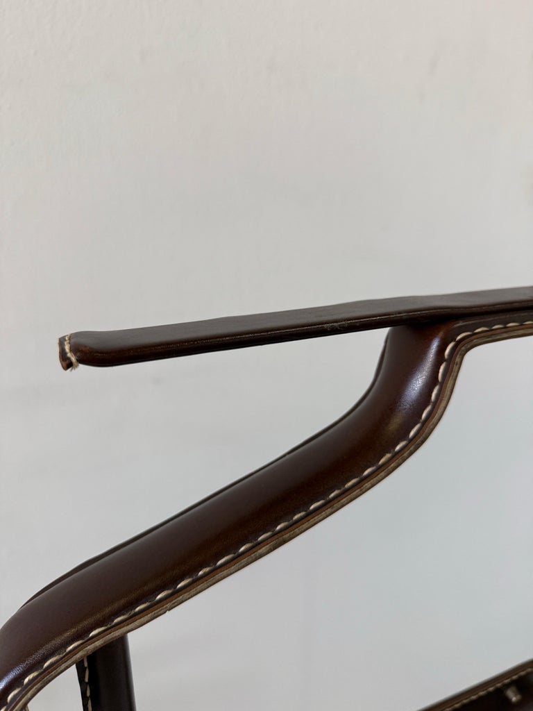 1950's Dark Brown Stitched Leather Valet Stand by Jacques Adnet