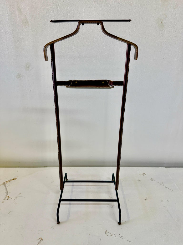 1950's Dark Brown Stitched Leather Valet Stand by Jacques Adnet
