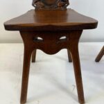 Maison Antoine Bastet Antique Carved Oak Hall Side Chairs, Pair