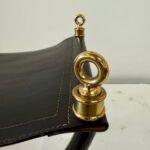 Maison Jansen Curule Stool in Stitched Leather, Brass and Metal
