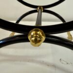 Maison Jansen Curule Stool in Stitched Leather, Brass and Metal