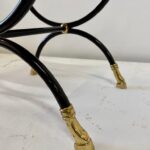 Maison Jansen Curule Stool in Stitched Leather, Brass and Metal