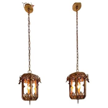 Pair of Exceptional Early 20th C. Pagoda Lanterns in Solid Bronze