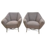 Pair of Vintage Geometric Style Lounge Chairs, attr. to Augusto Bozzi, 1940s
