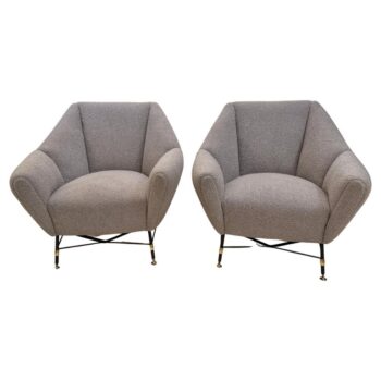 Pair of Vintage Geometric Style Lounge Chairs, attr. to Augusto Bozzi, 1940s