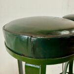 Pair of 1930's French Deco Green Leather Iron Bar Stools