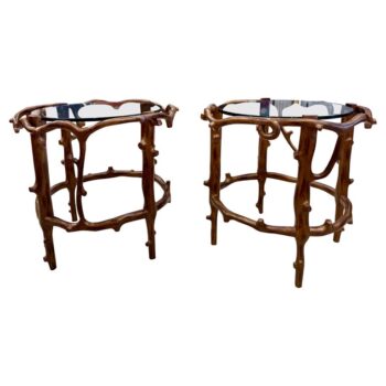 Pair of Expertly Crafted Studio Faux Bois Side Tables
