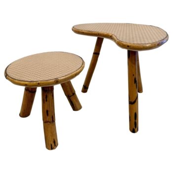 French Riviera Bamboo Side-Tables w/ Gucci Fabric Tops (Set of 2)