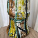 Tall SIGNED French Abstract Ceramic Sculpture in Two Pieces