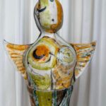 Tall SIGNED French Abstract Ceramic Sculpture in Two Pieces