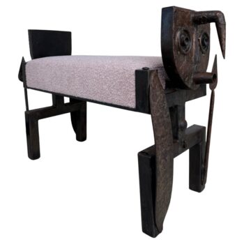 Iron and Bronze Brutalist Tribal Style Bench
