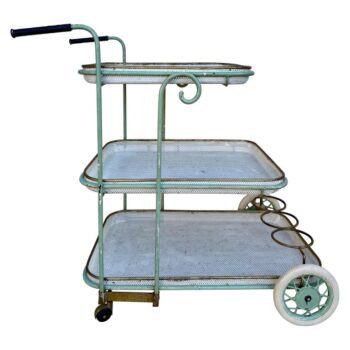 Vintage French Perforated Mesh Three-Tier Bar Cart, Mategot Style