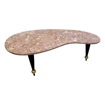 Italian Pink Marble on Wood Base Amorphic Shaped Coffee Table