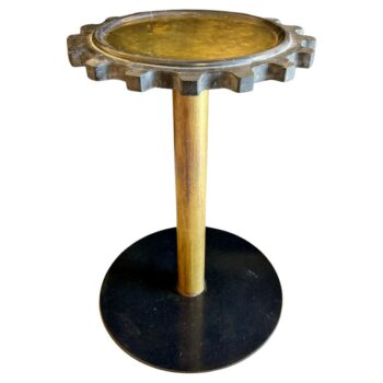 Antique Machine Cog Wood Mold and Brass Side Table