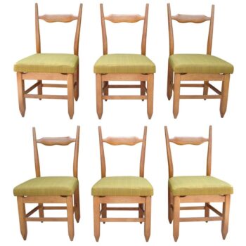 Vintage Guillerme et Chambron Rare Set of Six (6) French Oak Chairs