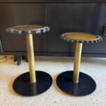 Antique Machine Cog Wood Mold and Brass Side Table