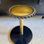 Antique Machine Cog Wood Mold and Brass Side Table