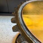 Antique Machine Cog Wood Mold and Brass Side Table