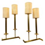 Modern French Brass Two-Stem Candelabra Style Table Lamps