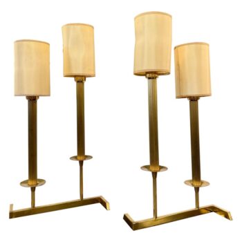 Modern French Brass Two-Stem Candelabra Style Table Lamps