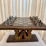 Early 20th C. African Copper, Brass and Metal Clad Chess Table
