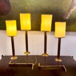 Modern French Brass Two-Stem Candelabra Style Table Lamps