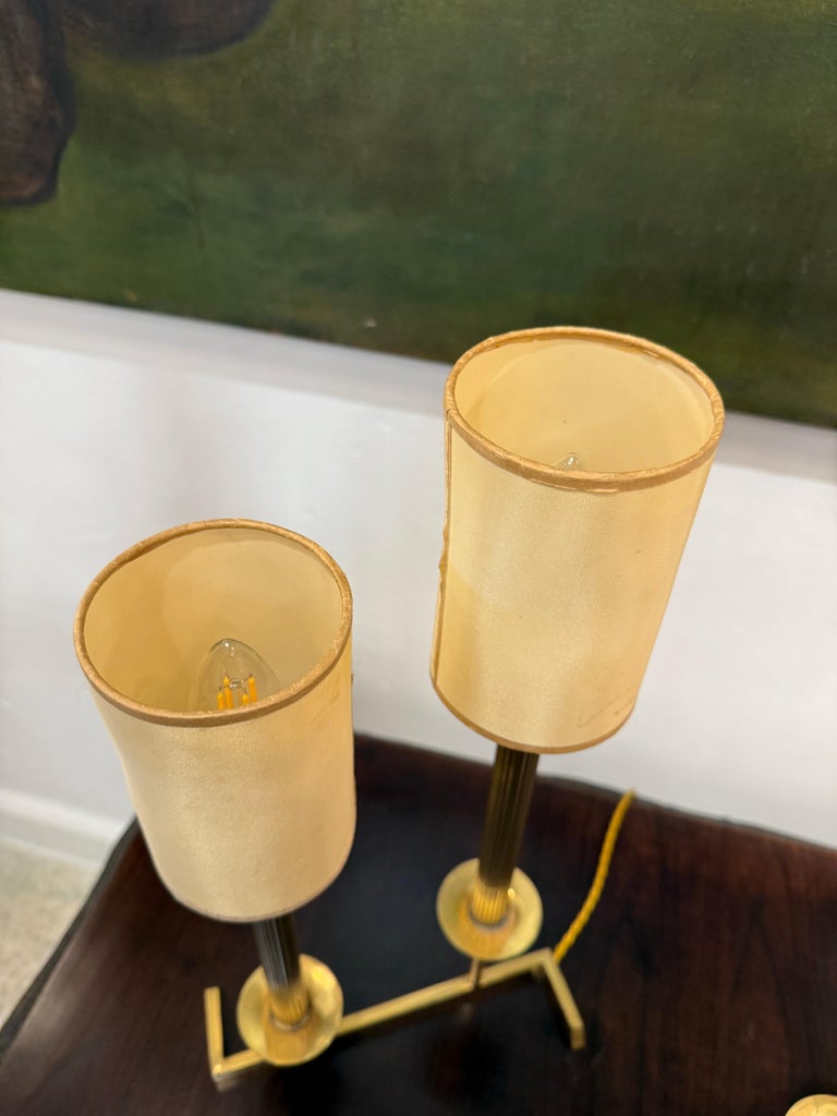 Modern French Brass Two-Stem Candelabra Style Table Lamps