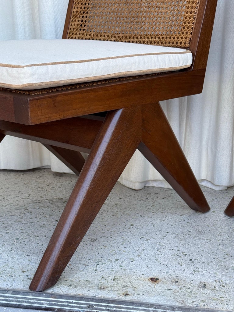 Pair of Beautiful Low Solid Teak Chairs w/ Cane Seat and Back Rest