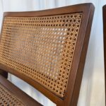 Pair of Beautiful Low Solid Teak Chairs w/ Cane Seat and Back Rest