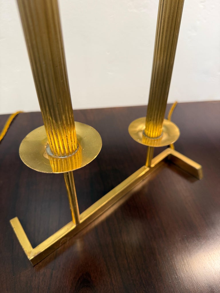 Modern French Brass Two-Stem Candelabra Style Table Lamps