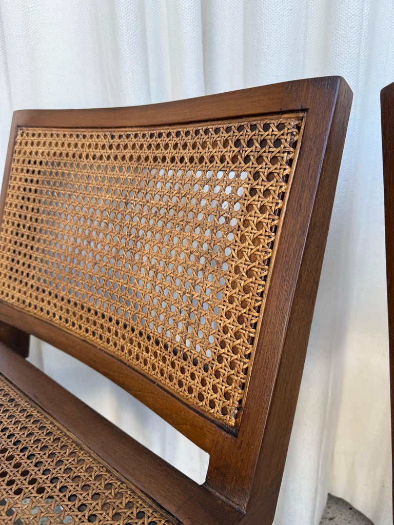 Pair of Beautiful Low Solid Teak Chairs w/ Cane Seat and Back Rest