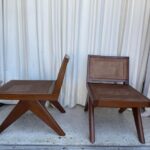 Pair of Beautiful Low Solid Teak Chairs w/ Cane Seat and Back Rest