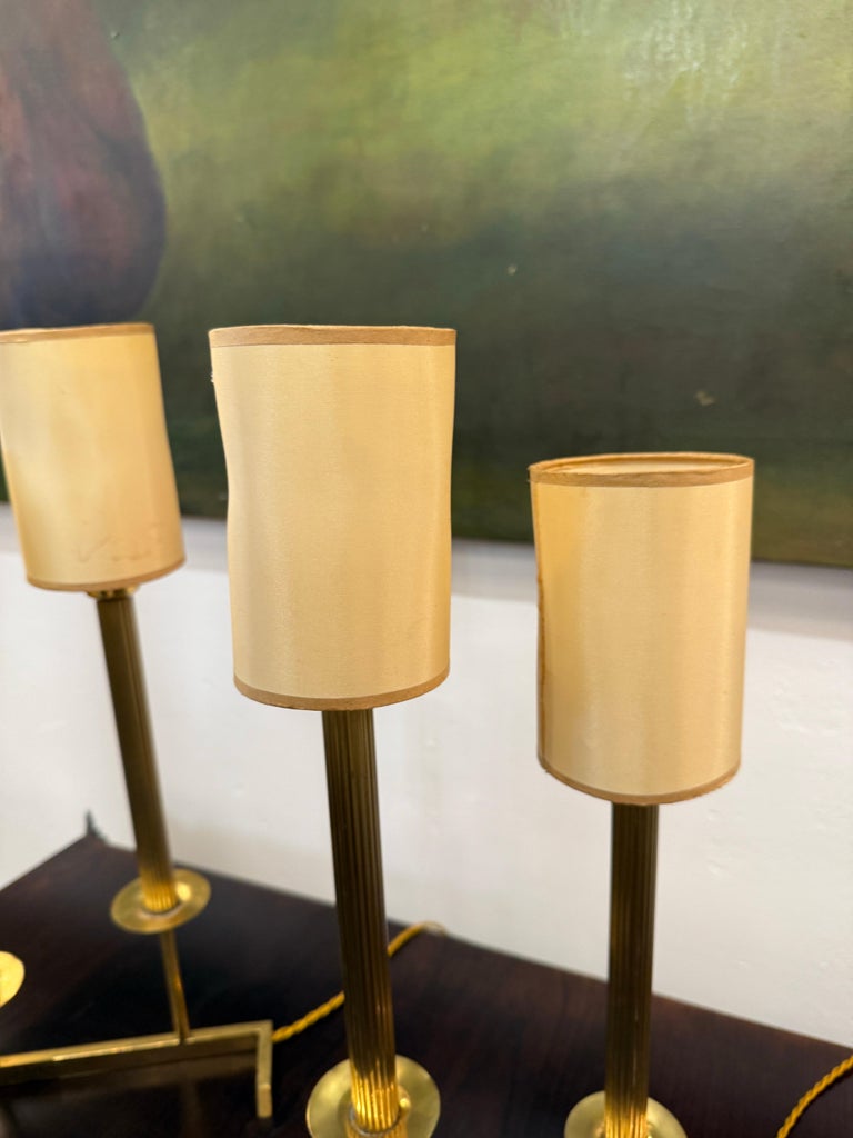 Modern French Brass Two-Stem Candelabra Style Table Lamps