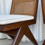 Pair of Beautiful Low Solid Teak Chairs w/ Cane Seat and Back Rest
