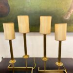 Modern French Brass Two-Stem Candelabra Style Table Lamps
