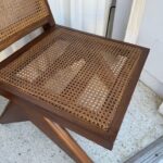 Pair of Beautiful Low Solid Teak Chairs w/ Cane Seat and Back Rest