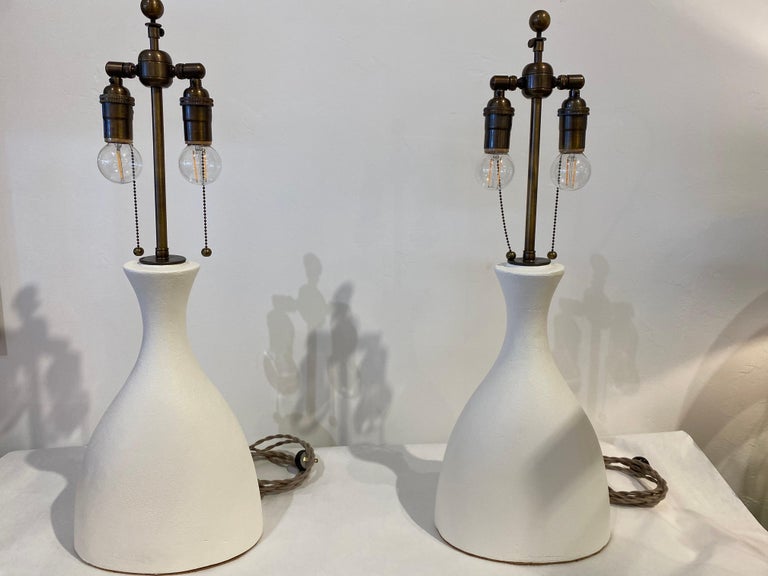 Concrete Bottle Style Contoured Table Lamps, Pair