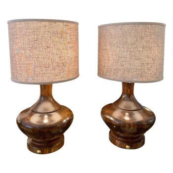 Pair of Turned Wood Oversized Table Lamps