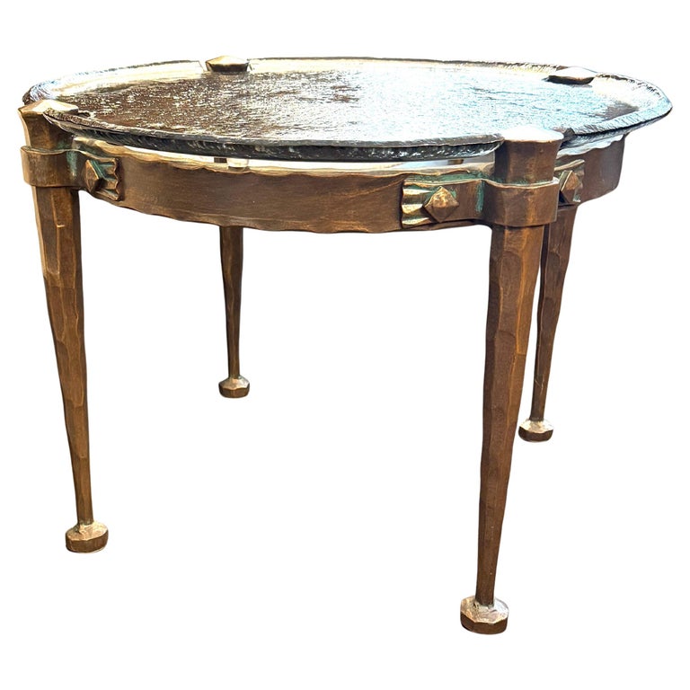 Unique Lothar Klute Heavy Bronze & Molded Glass Round Cocktail Table