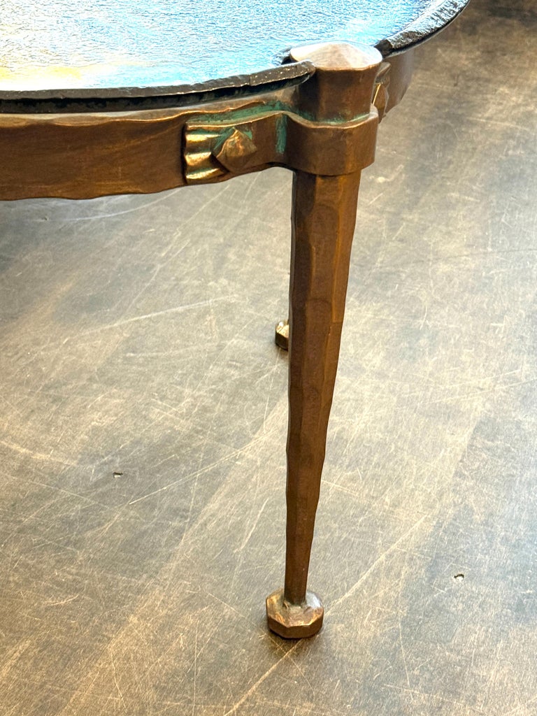 Unique Lothar Klute Heavy Bronze & Molded Glass Round Cocktail Table
