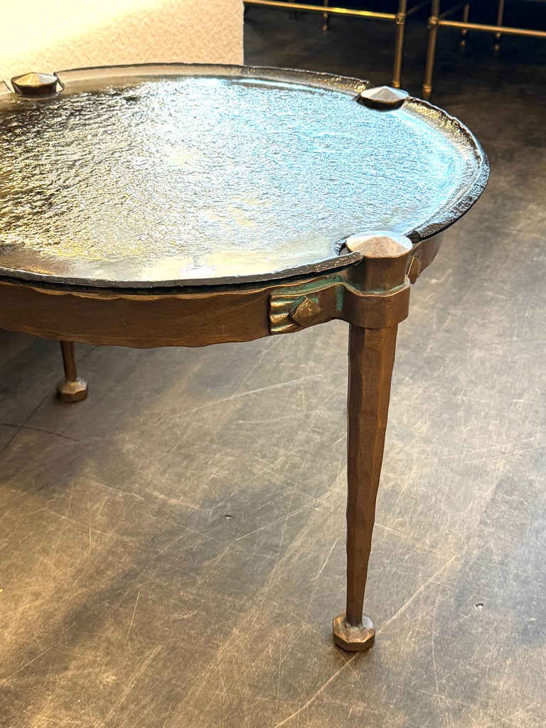 Unique Lothar Klute Heavy Bronze & Molded Glass Round Cocktail Table