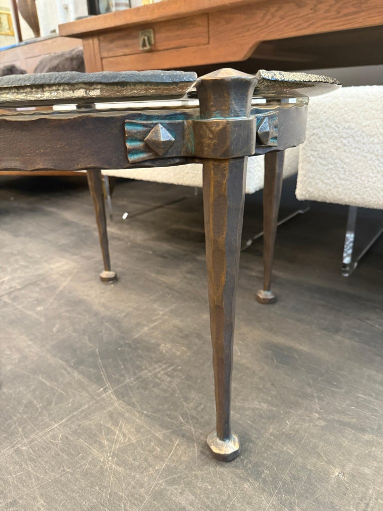 Unique Lothar Klute Heavy Bronze & Molded Glass Round Cocktail Table