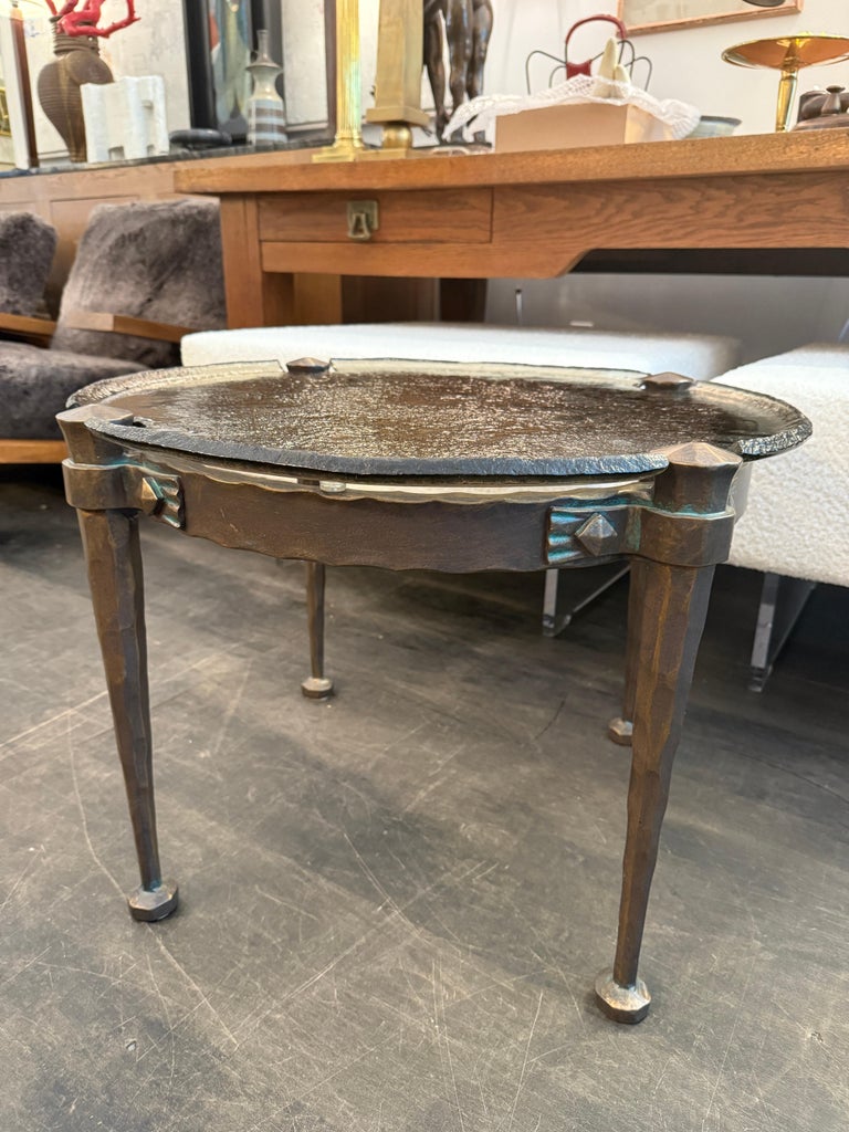 Unique Lothar Klute Heavy Bronze & Molded Glass Round Cocktail Table