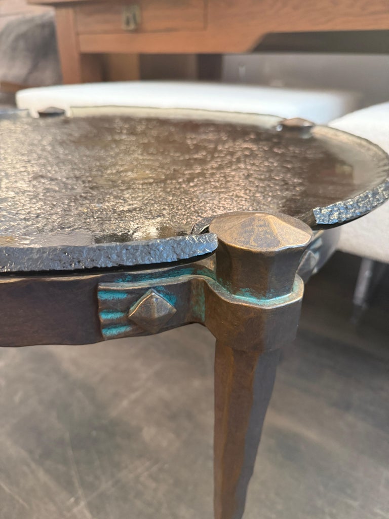 Unique Lothar Klute Heavy Bronze & Molded Glass Round Cocktail Table