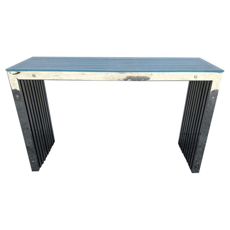 1970's Chromed Slat Waterfall Console in the style of Milo Baughman