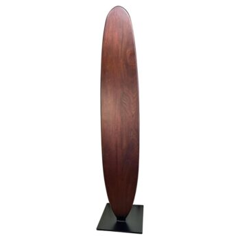 Custom Made Sapele Wood Surfboard Sculpture on Heavy Iron Base