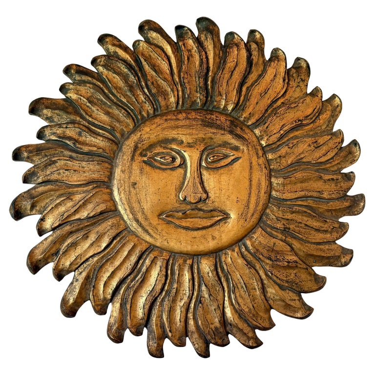 Oversized Gilt Carved Wood Sun Wall Sculpture