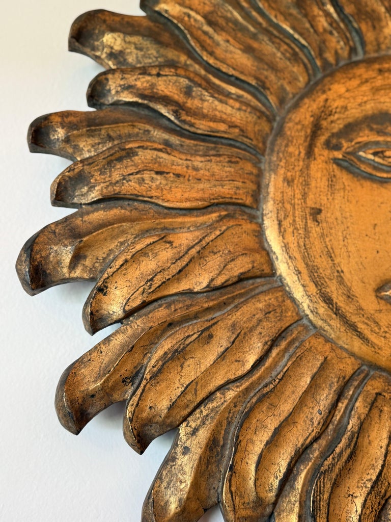 Oversized Gilt Carved Wood Sun Wall Sculpture