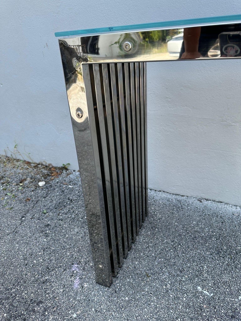 1970's Chromed Slat Waterfall Console in the style of Milo Baughman