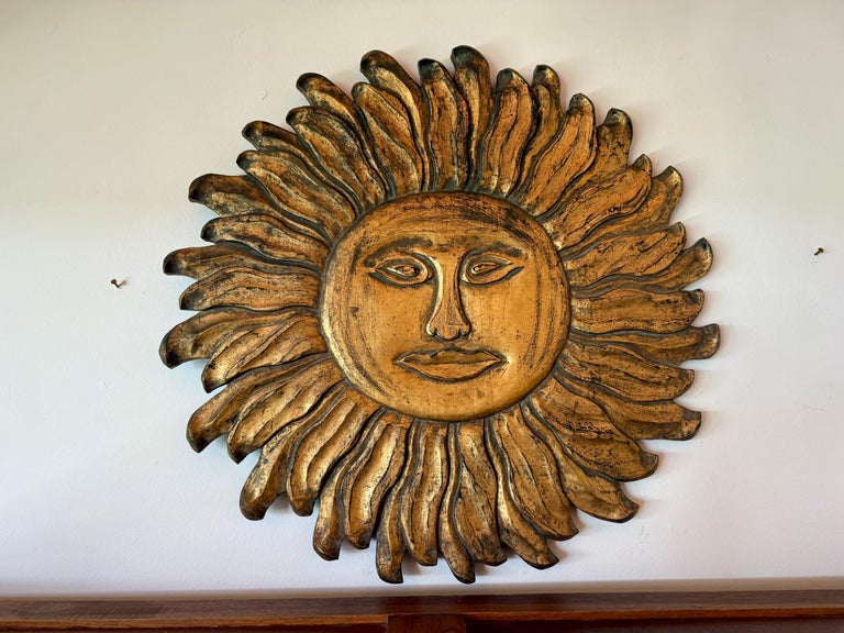 Oversized Gilt Carved Wood Sun Wall Sculpture